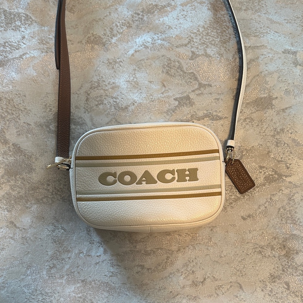 Coach Cream and Brown Logo Crossbody Bag